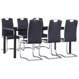 7 Piece Dining Set Faux Leather Black