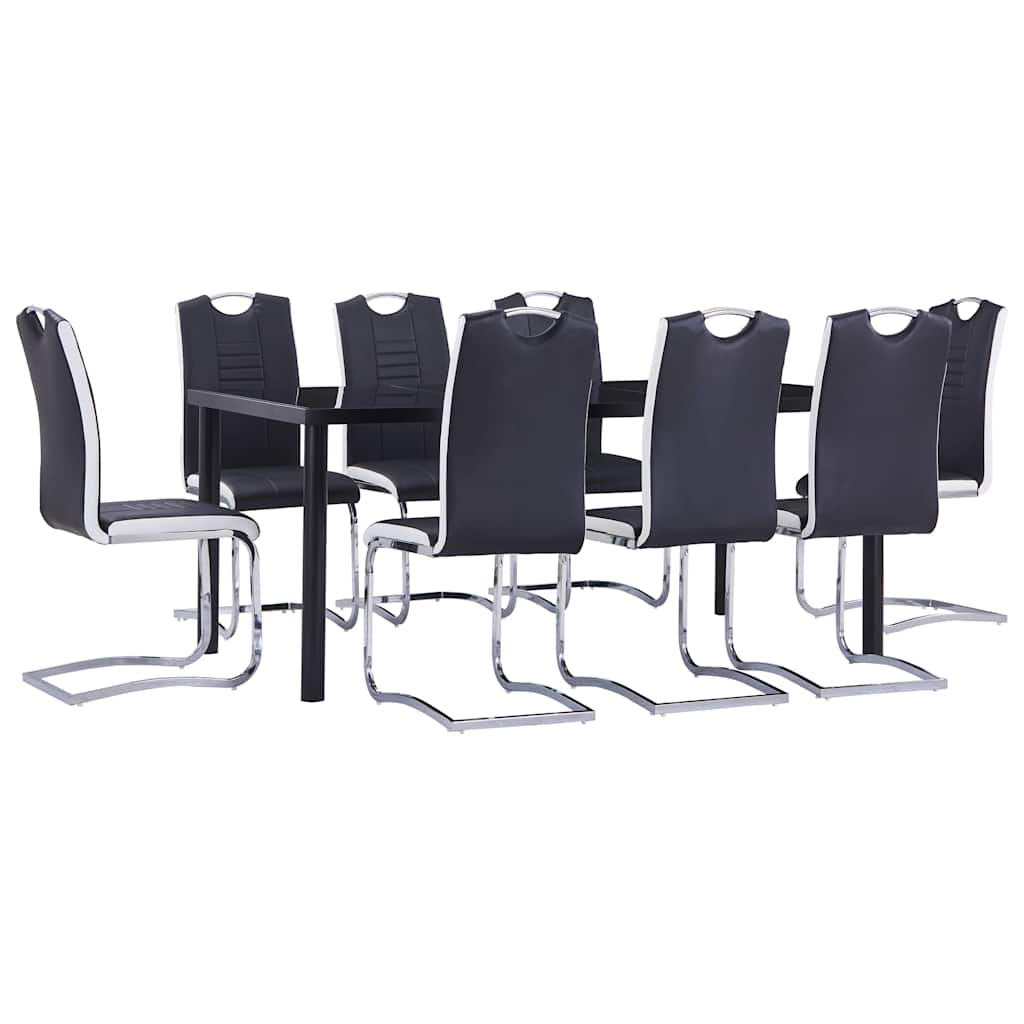 9 Piece Dining Set Faux Leather Black