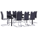 9 Piece Dining Set Faux Leather Black