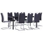 9 Piece Dining Set Faux Leather Black