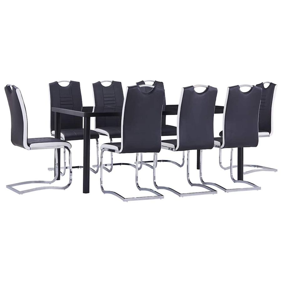 9 Piece Dining Set Faux Leather Black