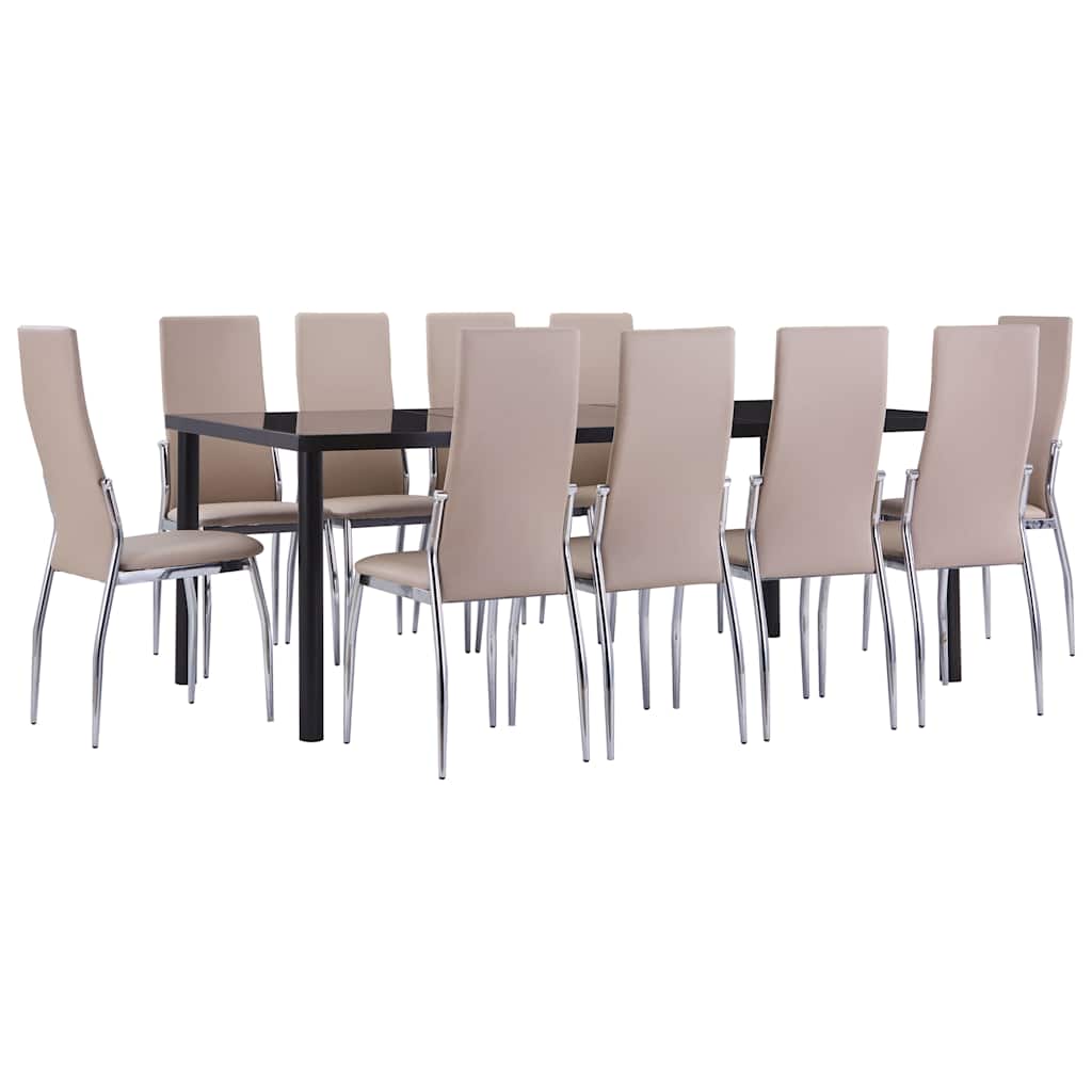 11 Piece Dining Set Faux Leather Cappuccino