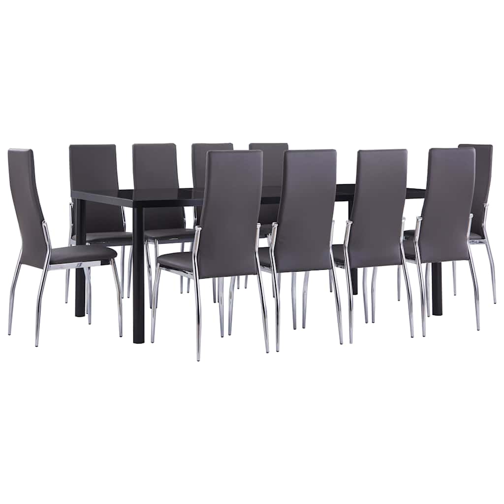 11 Piece Dining Set Faux Leather Grey