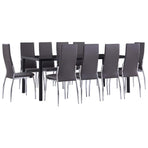11 Piece Dining Set Faux Leather Grey
