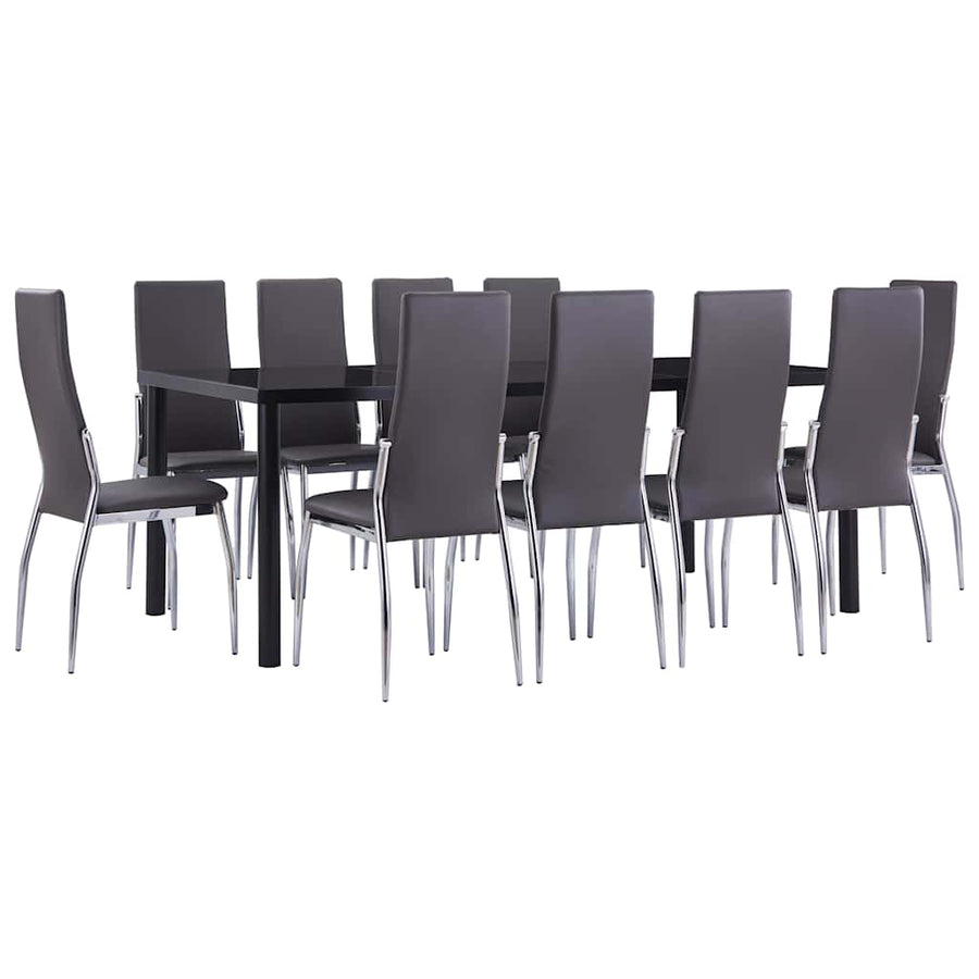 11 Piece Dining Set Faux Leather Grey