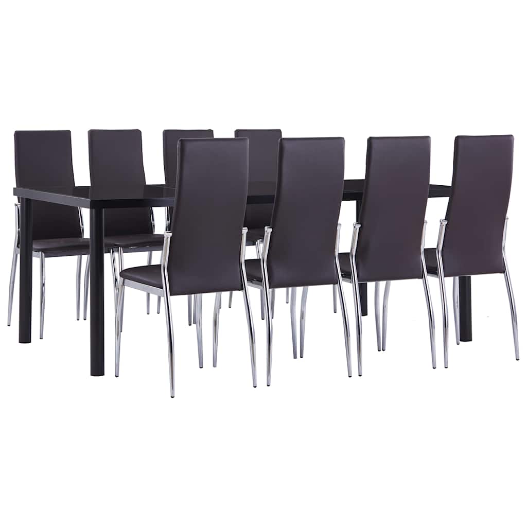 9 Piece Dining Set Faux Leather Brown