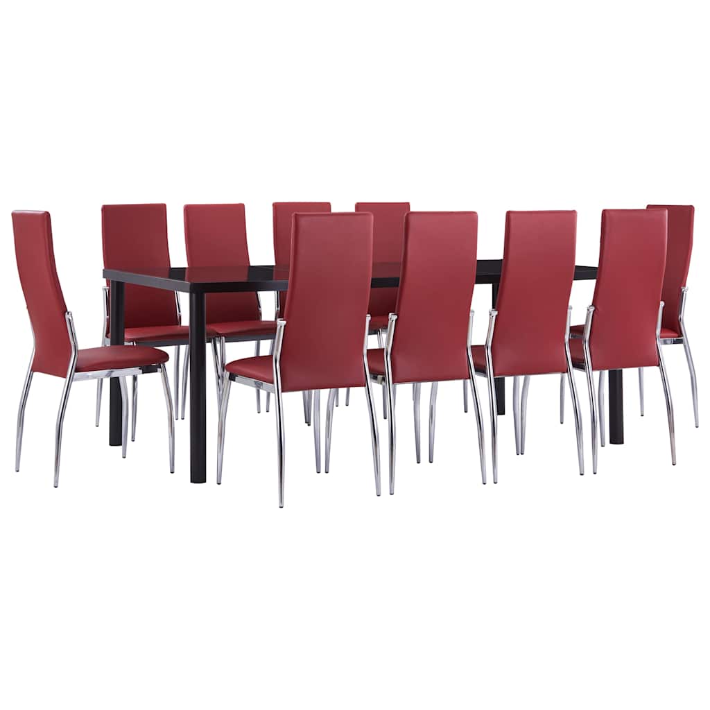 11 Piece Dining Set Faux Leather Red