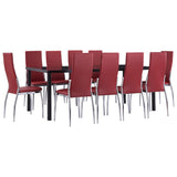 11 Piece Dining Set Faux Leather Red