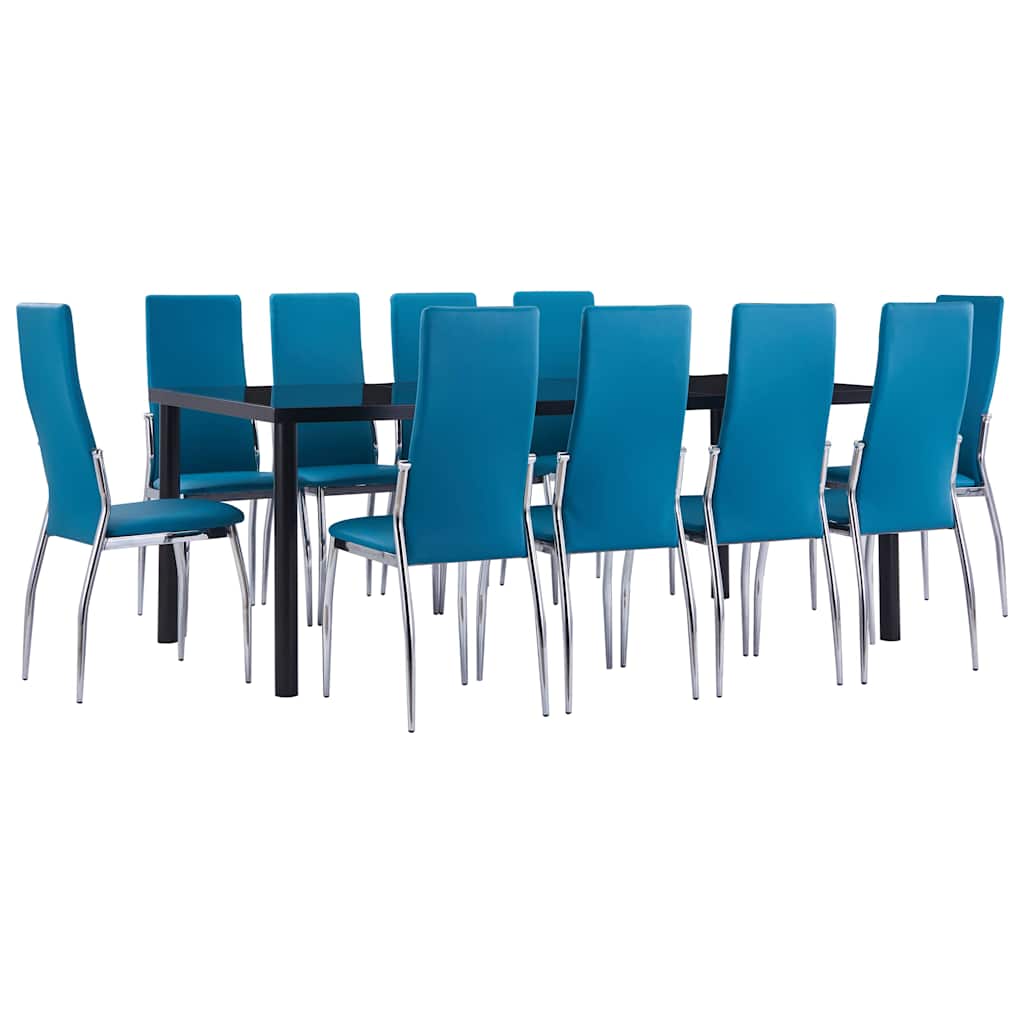 11 Piece Dining Set Faux Leather Blue