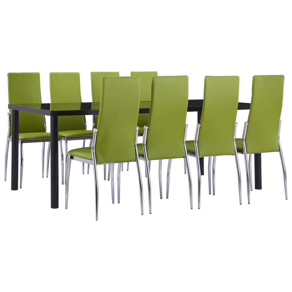 9 Piece Dining Set Faux Leather Green