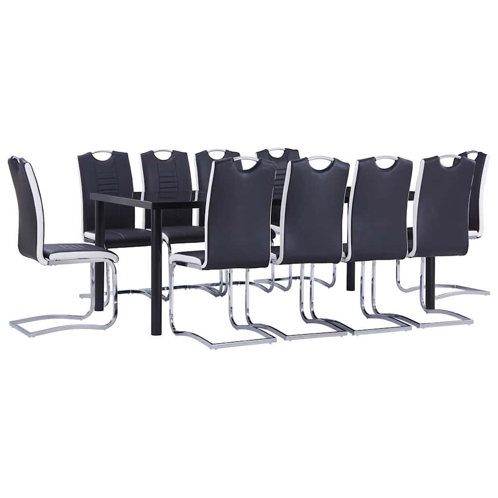 11 Piece Dining Set Faux Leather Black