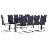 11 Piece Dining Set Faux Leather Black