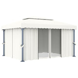 Gazebo with Curtain 4x3 m Cream White Aluminium - Front View