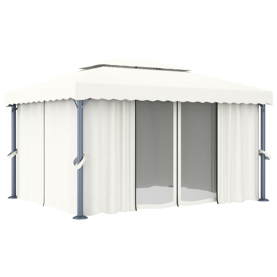 Gazebo with Curtain 4x3 m Cream White Aluminium