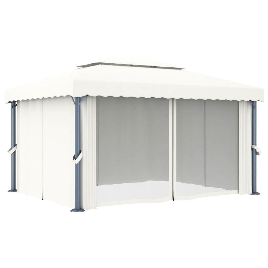 Gazebo with Curtain 4x3 m Cream White Aluminium