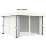 Gazebo with Curtain 3x3 m Cream White Aluminium - Front View