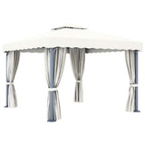 Gazebo with Curtain 3x3 m Cream White Aluminium - Top-Down View