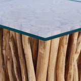 Coffee Table with Glass Top 66x66x40 cm Solid Teak Wood - Side View
