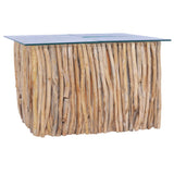 Coffee Table with Glass Top 66x66x40 cm Solid Teak Wood - Rear View