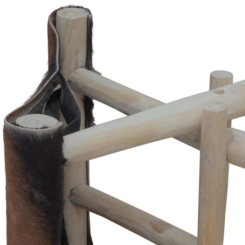 Folding Stool Goatskin Leather and Solid Teak Wood