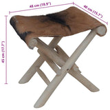 Folding Stool Goatskin Leather and Solid Teak Wood - Low Angle