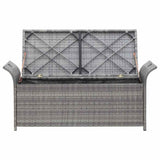 Storage Bench with Cushion Grey 138 cm Poly Rattan - Rear View