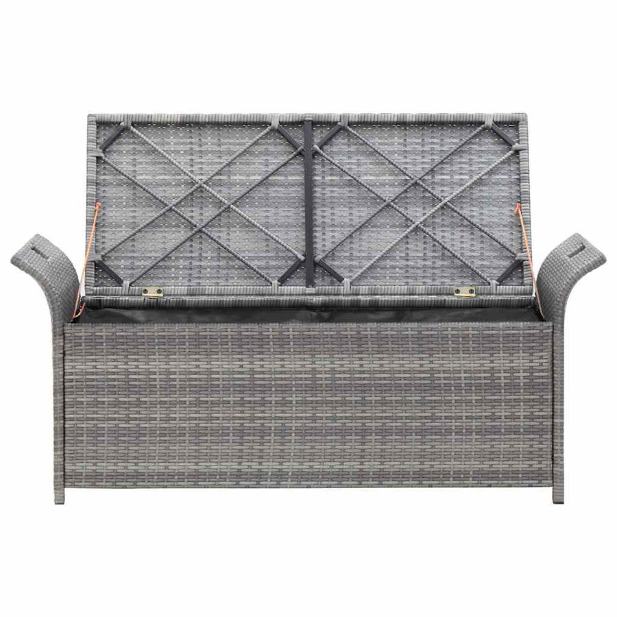 Storage Bench with Cushion Grey 138 cm Poly Rattan