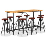 9 Piece Bar Set Solid Acacia Wood and Genuine Leather