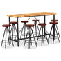 9 Piece Bar Set Solid Acacia Wood and Genuine Leather