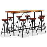 9 Piece Bar Set Solid Reclaimed Wood and Genuine Leather