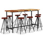 9 Piece Bar Set Solid Reclaimed Wood and Genuine Leather