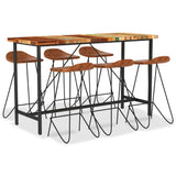 7 Piece Bar Set Solid Reclaimed Wood and Real Leather