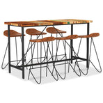 7 Piece Bar Set Solid Reclaimed Wood and Real Leather