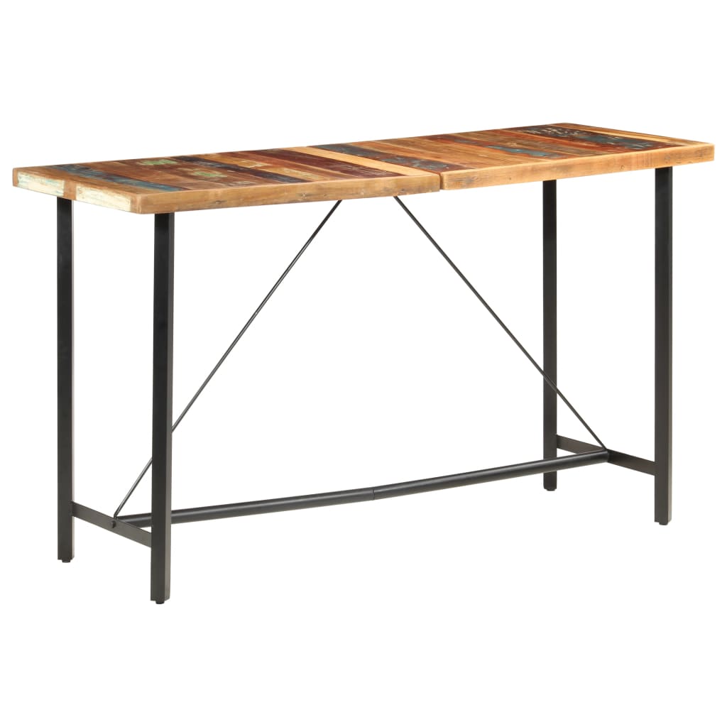 7 Piece Bar Set Solid Reclaimed Wood and Real Leather