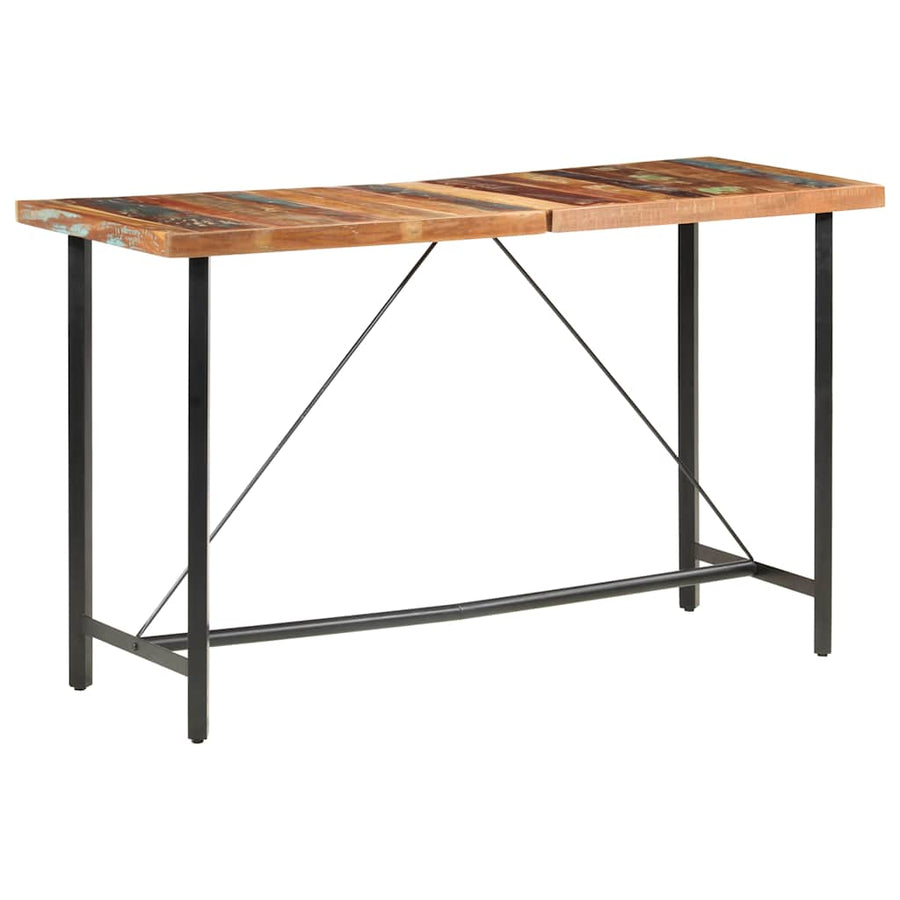 7 Piece Bar Set Solid Reclaimed Wood and Real Leather