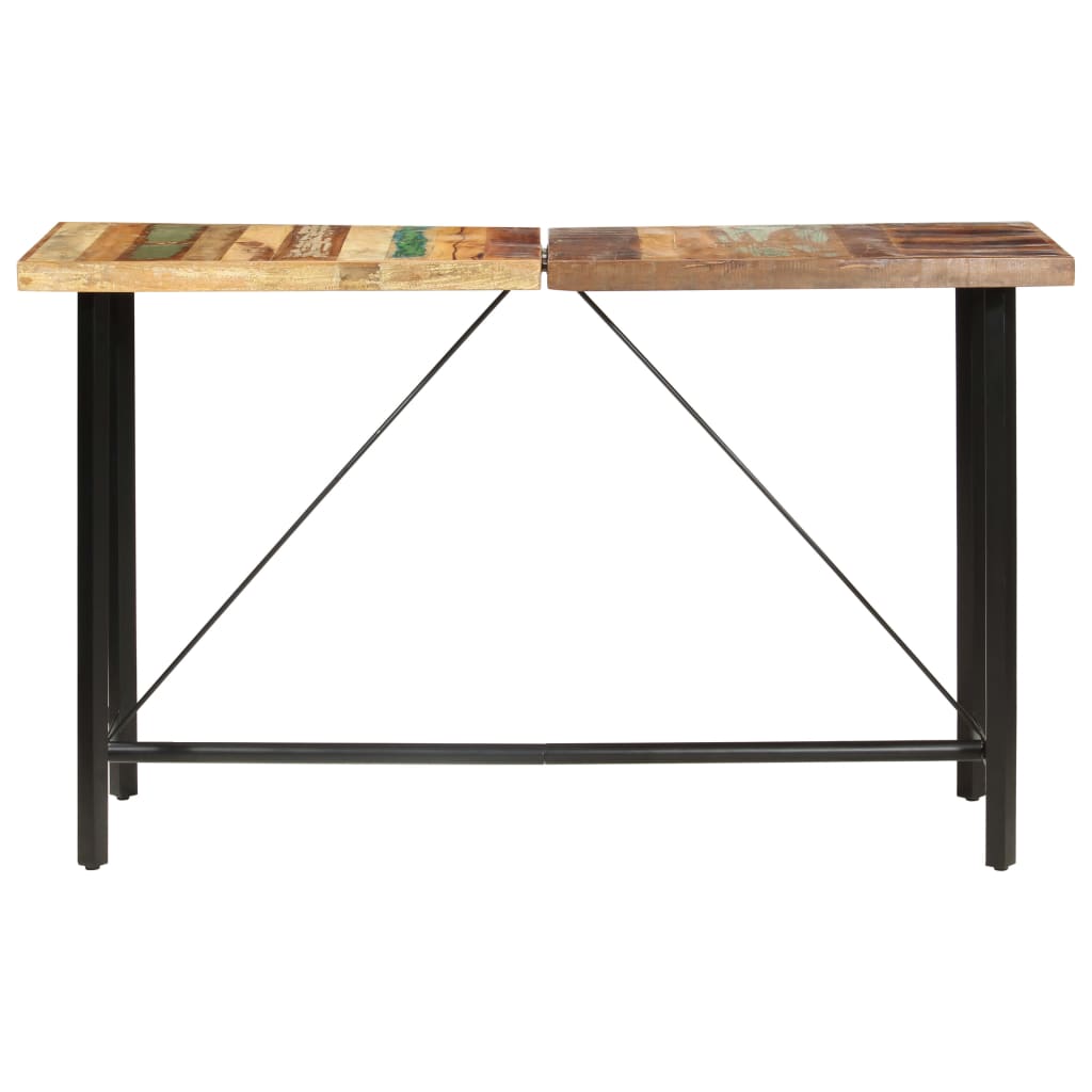 7 Piece Bar Set Solid Reclaimed Wood and Real Leather