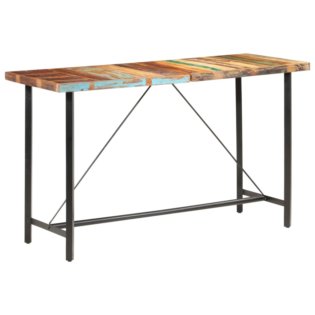 7 Piece Bar Set Solid Reclaimed Wood and Real Leather