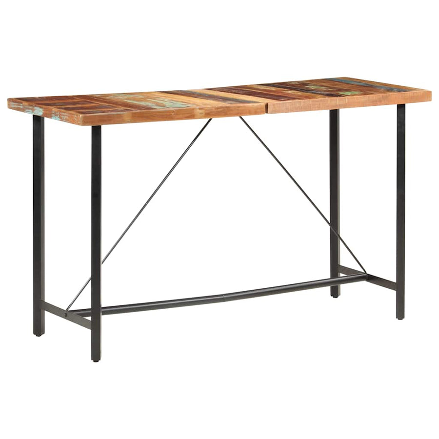 7 Piece Bar Set Solid Reclaimed Wood and Real Leather