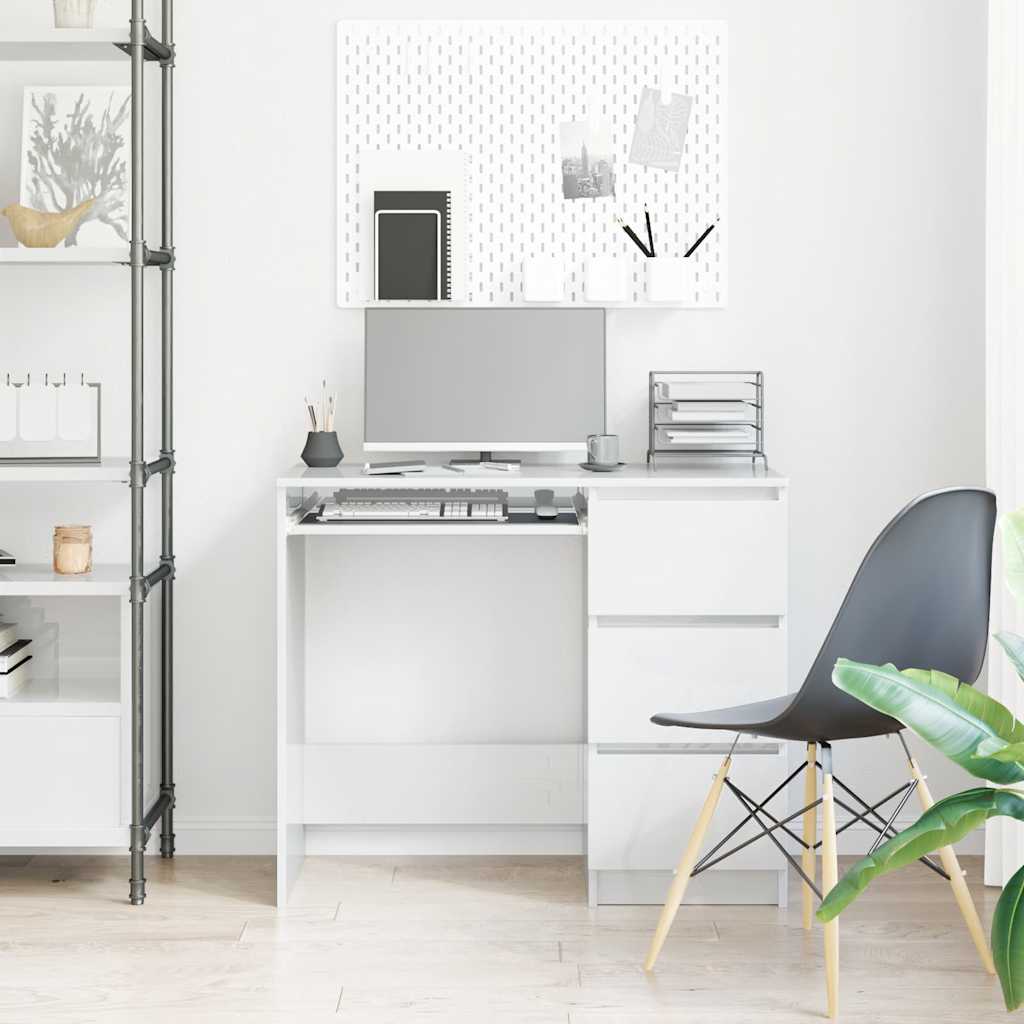 Desk High Gloss White 90x45x76 cm Engineered Wood