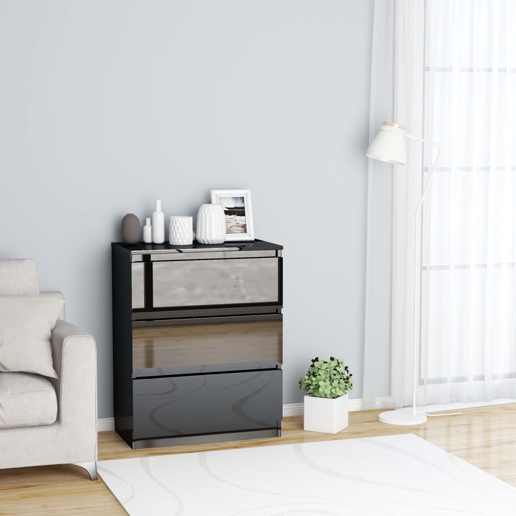 Sideboard High Golss Black 60x35x76 cm Engineered Wood