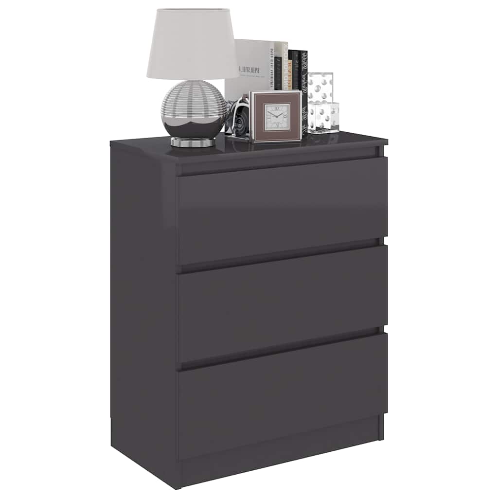 Sideboard High Gloss Grey 60x35x76 cm Engineered Wood