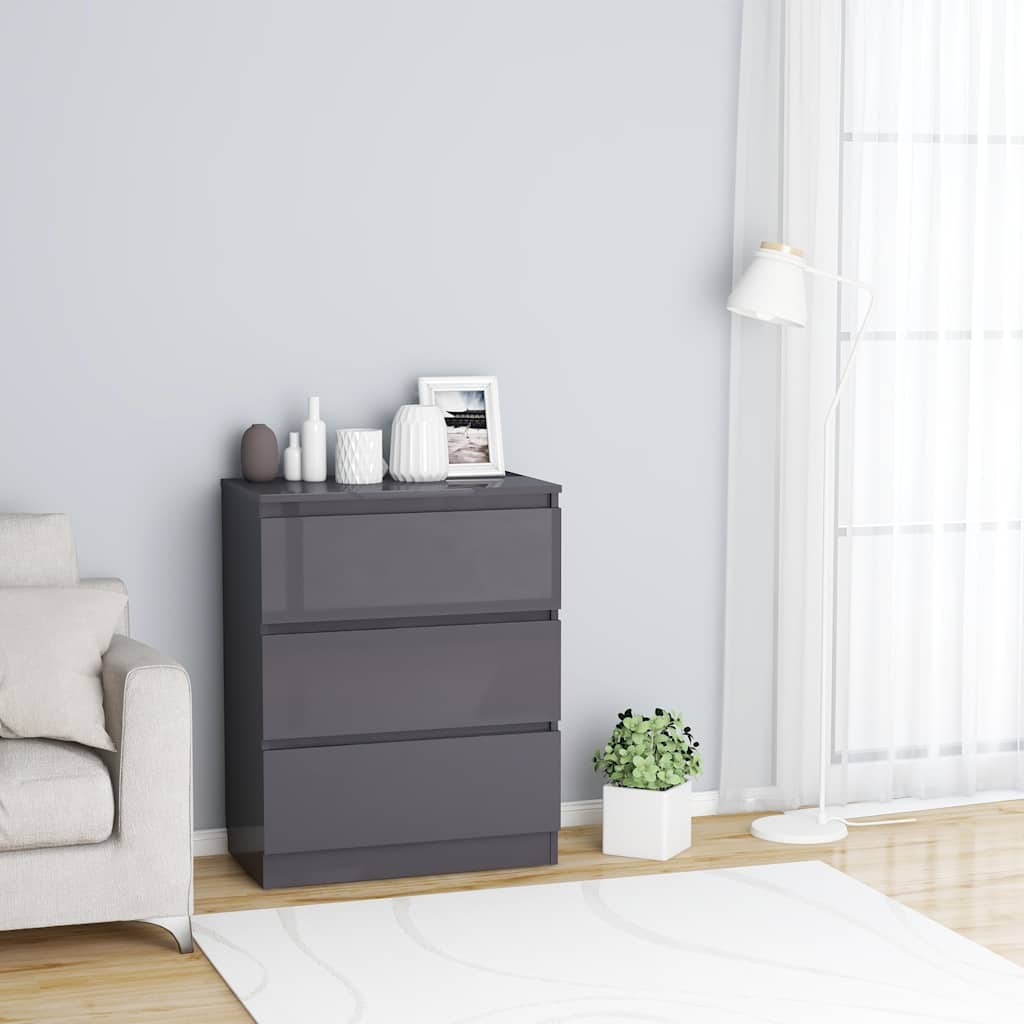 Sideboard High Gloss Grey 60x35x76 cm Engineered Wood