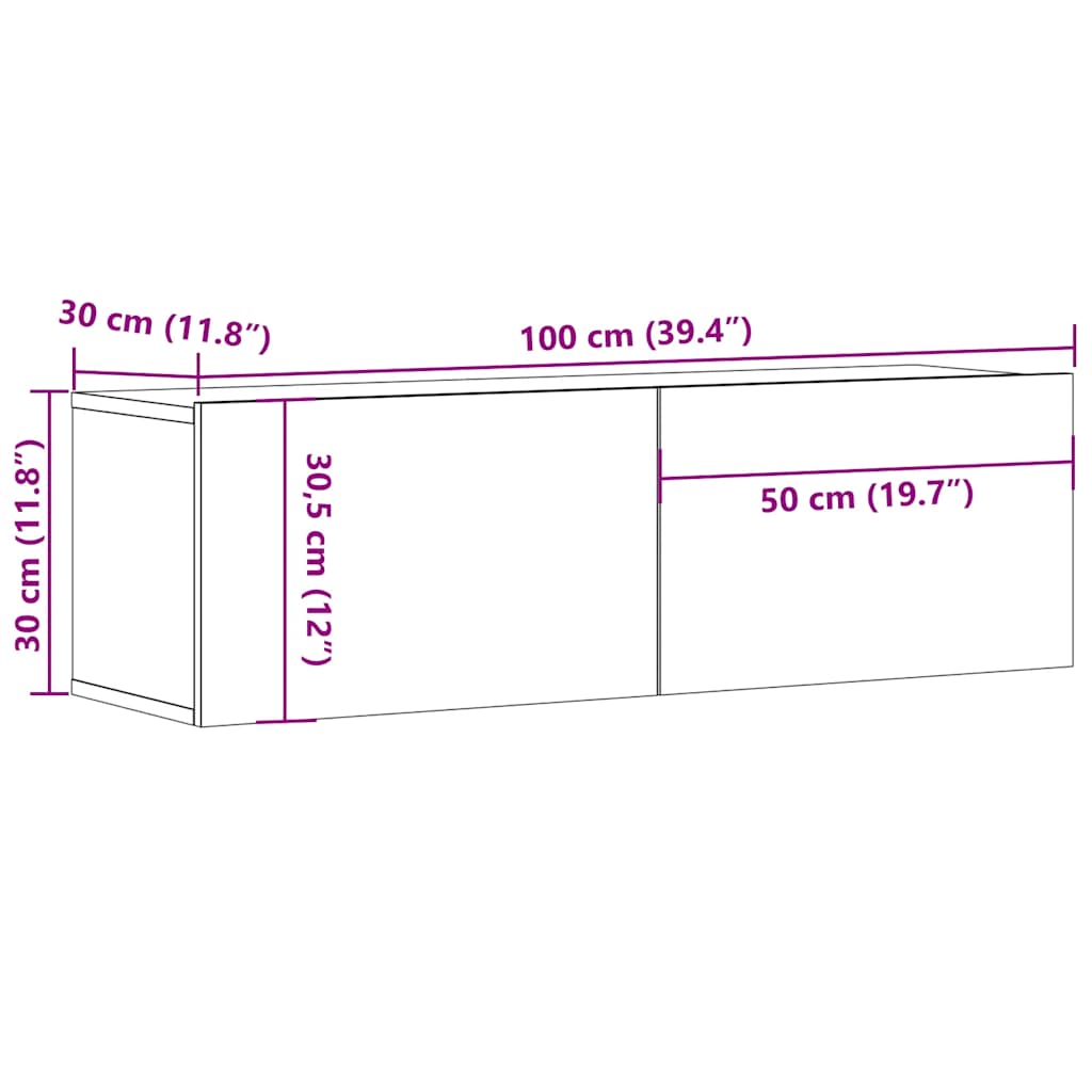 TV Cabinet Black 100x30x30 cm Engineered Wood