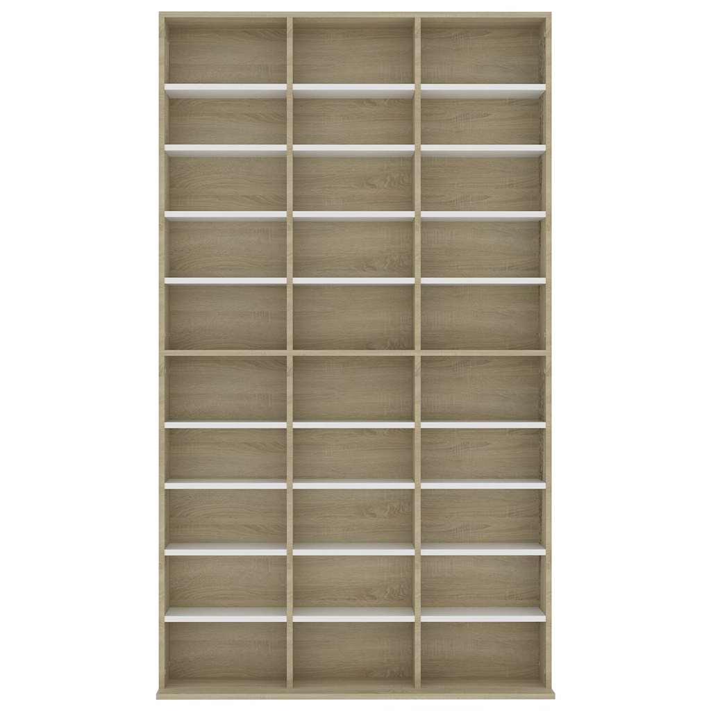 CD Cabinet White and Sonoma Oak 102x23x177.5 cm Engineered Wood