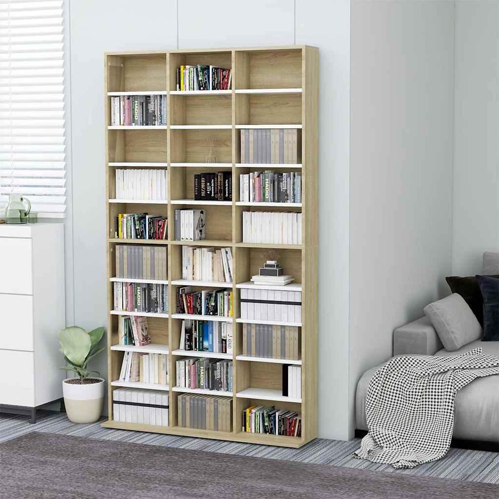 CD Cabinet White and Sonoma Oak 102x23x177.5 cm Engineered Wood