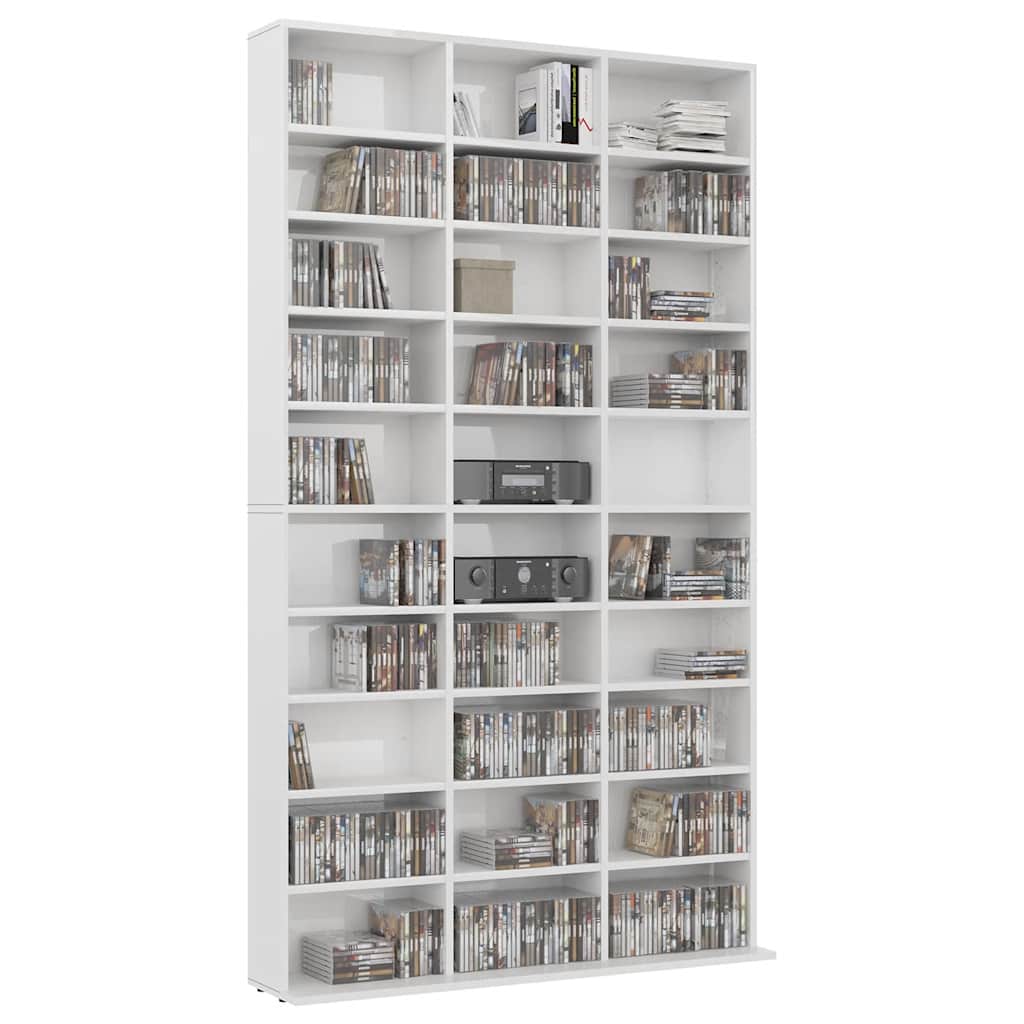 CD Cabinet High Gloss White 102x23x177.5 cm Engineered Wood