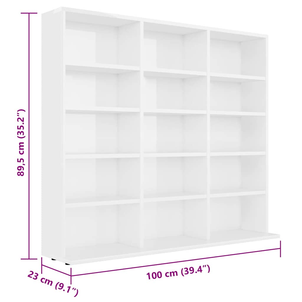 CD Cabinet High Gloss White 100x23x89.5 cm Engineered Wood