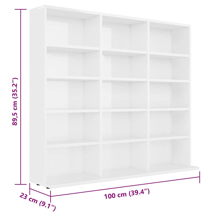 CD Cabinet High Gloss White 100x23x89.5 cm Engineered Wood