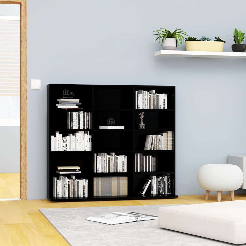 CD Cabinet High Gloss Black 100x23x89.5 cm Engineered Wood