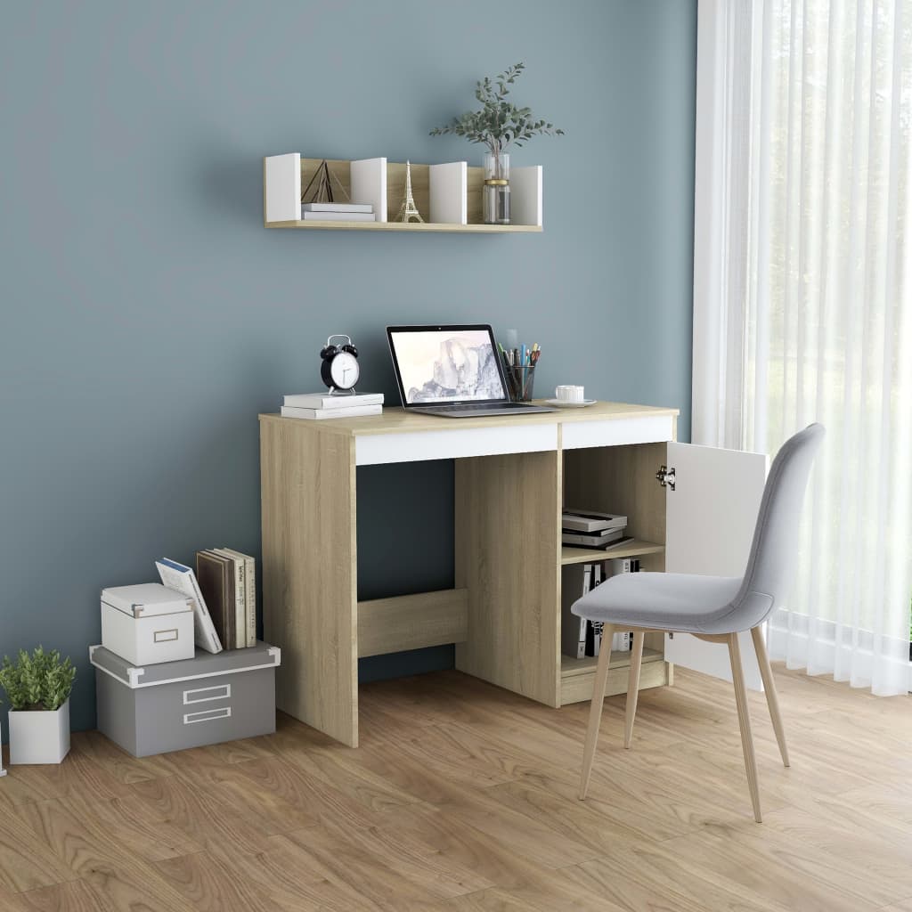 Desk White and Sonoma Oak 100x50x76 cm Engineered Wood